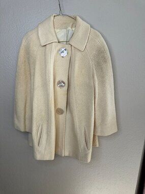 Vintage Youthcraft Cream Wool Blend Swing Coat Mother Of Pearl Mid-Length